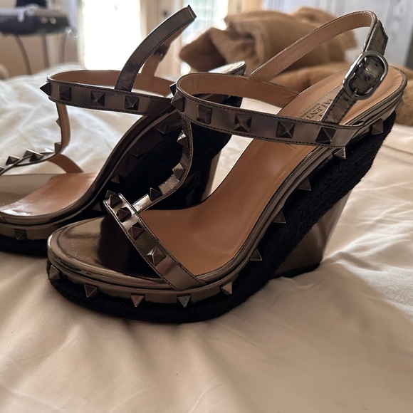 Valentino Metallic Studded Sandal Wedge SOLD - Picture 7 of 11